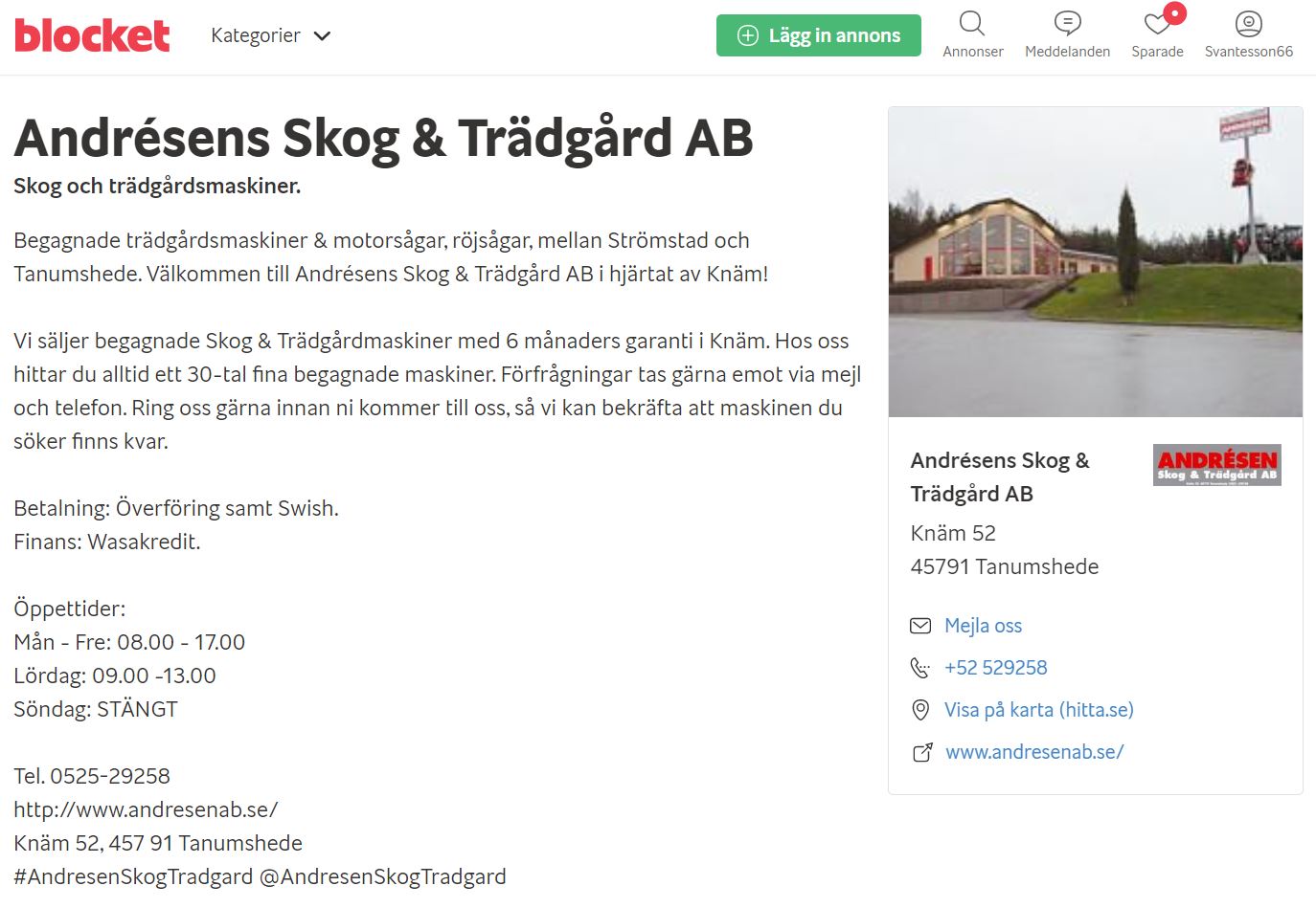 Köp begagnade skog och trädgårdsmaskiner från Andrésen Skog & Trädgård på Blocket